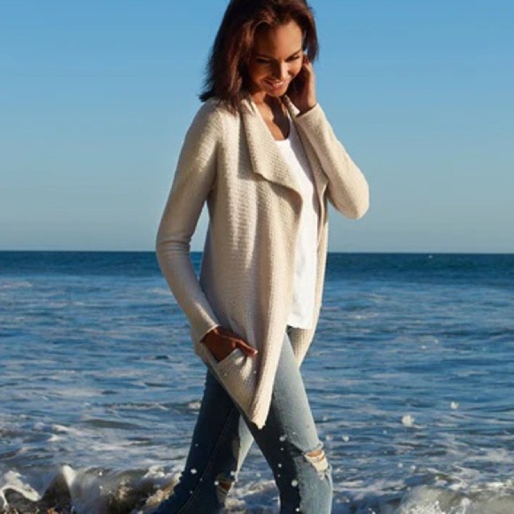 BAREFOOT DREAMS Cozychic Lite Coastal Waffle Knit Cardigan Sweater - Picture 1 of 8